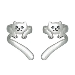 Huitan Women's Cat Clip Earrings Metal Silver Color Fashion Versatile Girls Ear Cuffs Non-piercing Accessories Statement Jewelry