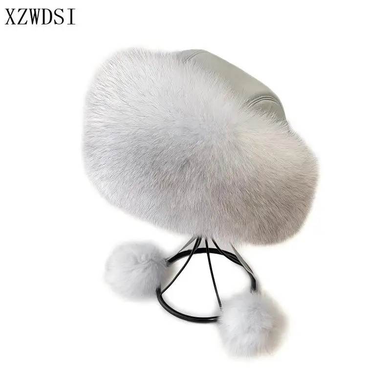 

Классические женские плюшевые шапки-бини из монгольского меха, зимняя шапка из натурального лисьего меха