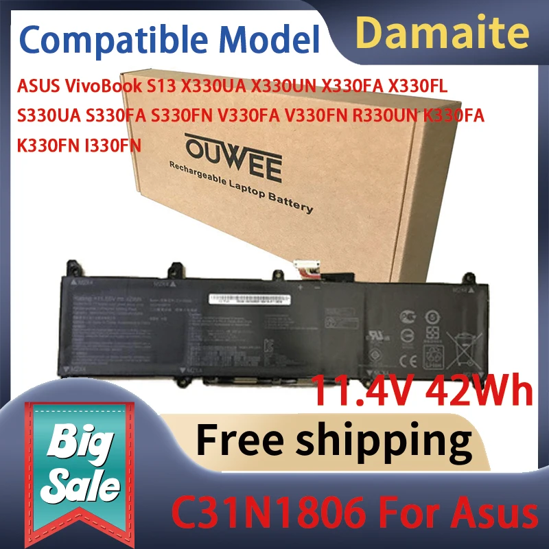 

Damaite 11.55V 42Wh C31N1806 Laptop Battery Compatible For ASUS VivoBook S13 X330UA X330UN X330FA X330FL S330UA S330FA S330FN