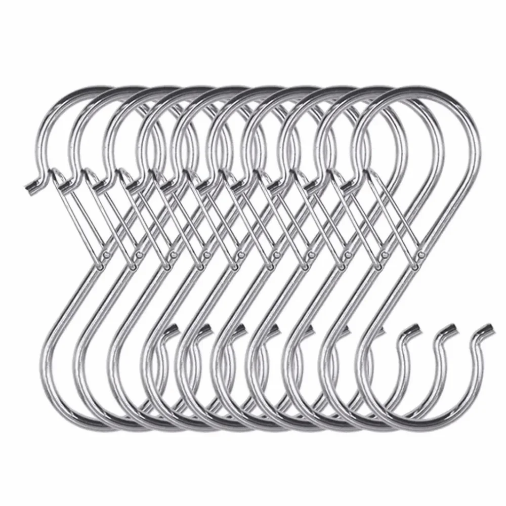 10Pcs S-Shape Balcony Clothes Hanger Windproof Spring Clasp Kitchen Pot Rack Hooks Stainless Steel Safety Buckle