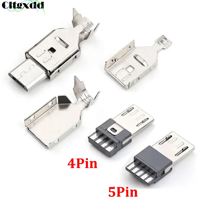 5/10 Pieces 4Pin 5Pin Micro USB Connector 4P 5P Male Plug Metal Shell Welding Wire Data OTG Line Interface DIY Data Cable Plug