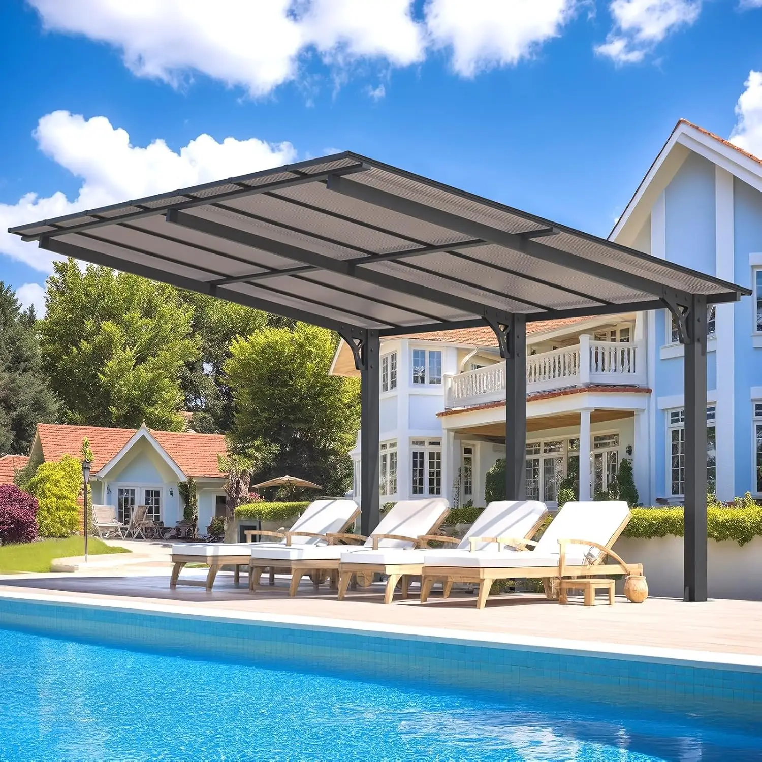 

Беседка 14' x 10' для патио, беседка-пергола с жесткой крышей, навес для автомобиля, отдельно стоящие перголы и беседки, на заказ