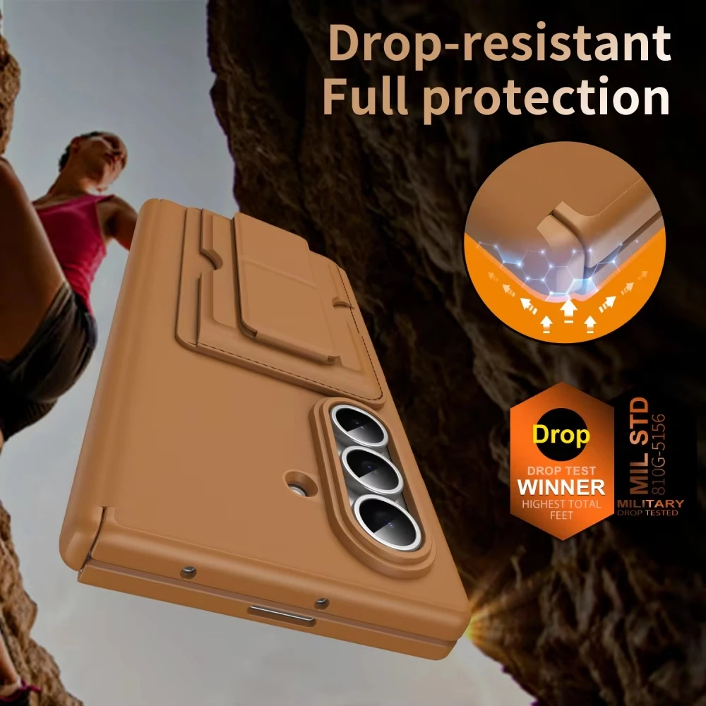 Luxury Business Card Holder Skin Feel Phone Case for Samsung Z Fold 8 Ultra 7 6 5 Shockproof Camera Protection RFID Slim Cover