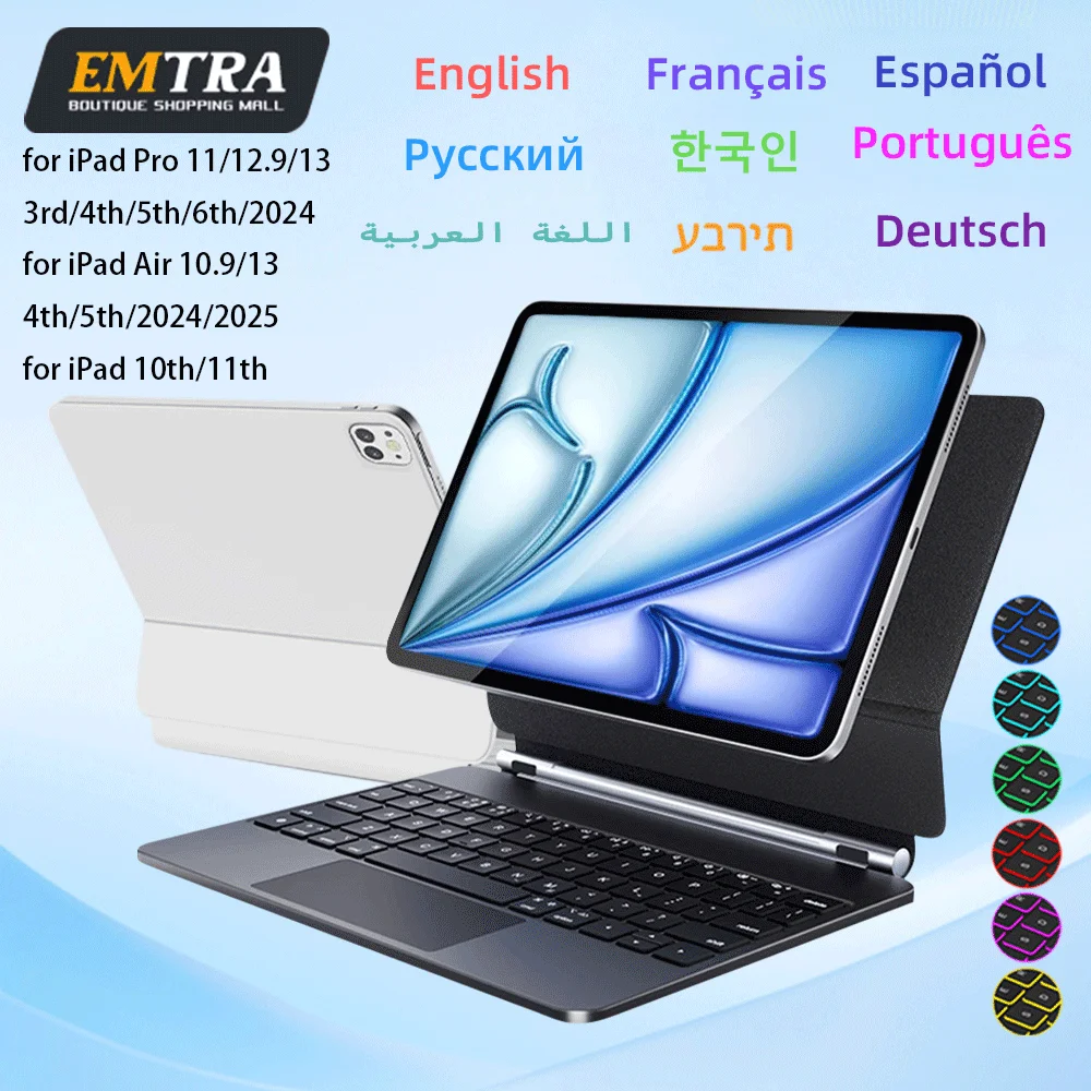 

Magic keyboard for Ipad 2025 iPad 11th A16 M2 M3 for iPad 10th Generation Pro 12.9 6th 5th 4th 3rd Gen Smart Cover Magnetic Case