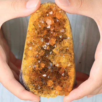 Additive Yellow Crystal Cluster Geode Point Wand - Office Decoration and Gift Giving Mystical Stone, Crystal Stone