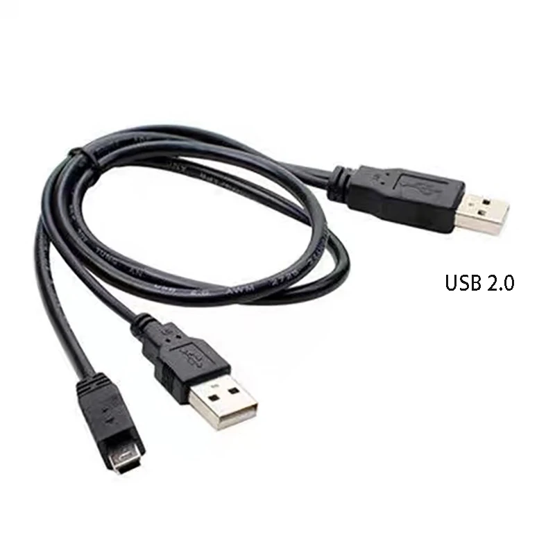 Dual USB2.0 to Mini USB 2A+T Hard Disk Cable 0.7M HDD External Hard Drive Data Transfer Power Supply Cord Extend Line USB Wire