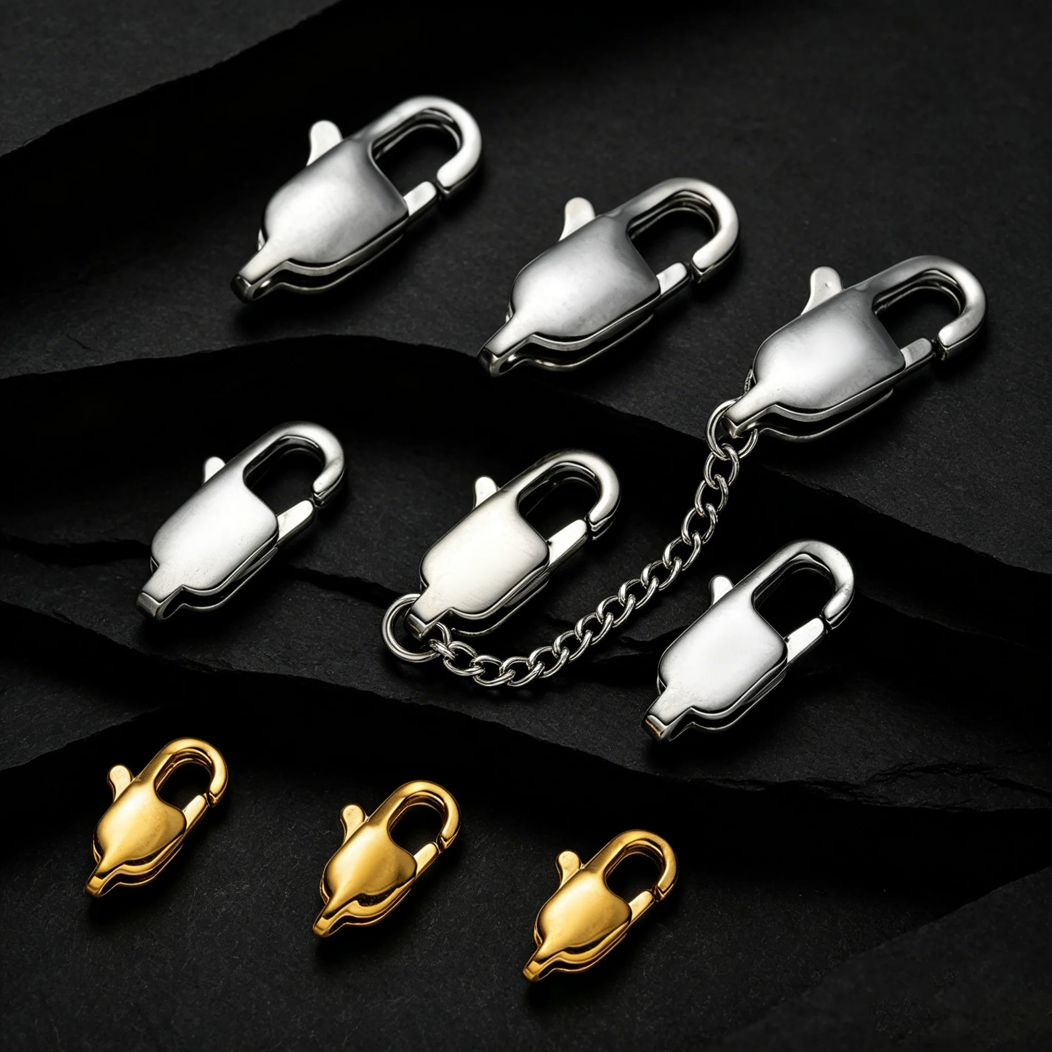 5 Stück 316 Edelstahl Rechteckige Karabinerhaken Endverbinder für DIY Halsketten Armbänder Schmuckherstellung Bastelbedarf – Detail 3