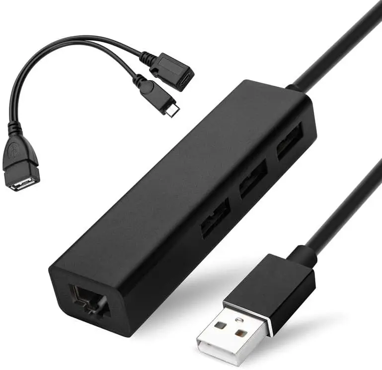 

OTG Cable for Fire TV Stick 4K Lite Max Cube - USB Ethernet Adapter with Hub to add Storage/Keyboard/Bluetooth