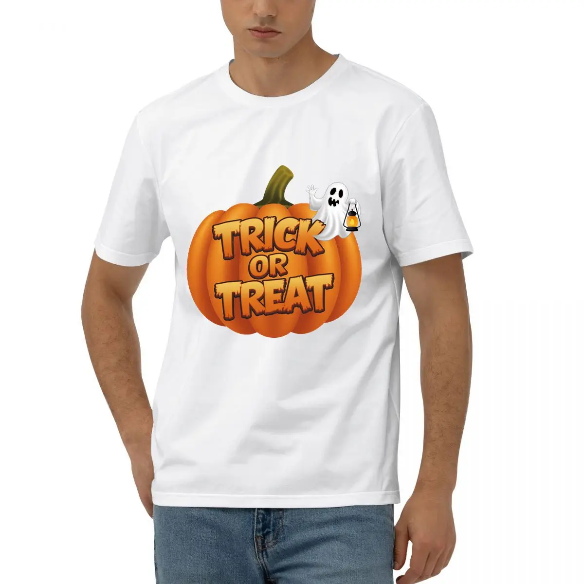 

"Trick or Treat" Halloween Print Pattern Loose and Comfortable Pure Cotton Short-sleeved T-shirt for Men and Women