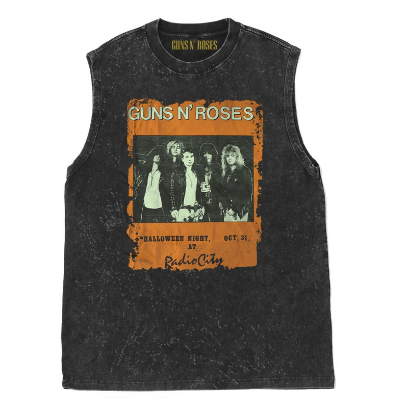 100% Cotton Guns N Roses Vintage American Vintage Rock Wash Old Sleeveless Vest T-shirt Tank Tops Gym Clothing