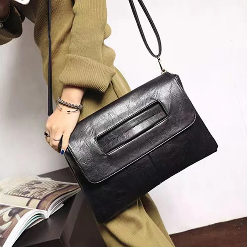 Leather Handbags for Women, Day Clutches, Black Crossbody, Messenger Bags, Ladies\' Envelope, Evening Party Shoulder Bags Fashion