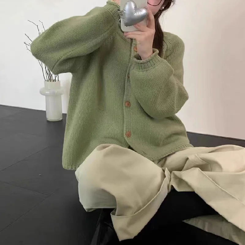 

Sweater Women's Soft Knitted Glutinous Winter College Style New Sweet Long Sleeve Top Coat Round Neck Cardigan