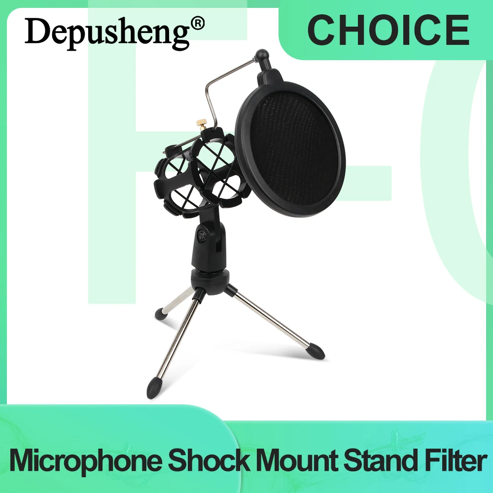 Depusheng Adjustable Desktop Tripod Stand Studio Condenser Microphone Mic Stand with Windscreen Cover