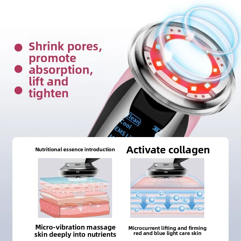 جهاز تجديد الجلد الفوتون المنزلي EMS مكركرنت الساخن البارد Infuser شد الوجه