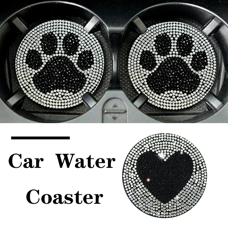 Diamond Car Coaster Water Cup Slot Non-Slip Mat Silica Gel Pad Cup Holder Mat Gadget Bling Waterproof Car Interior Accessories