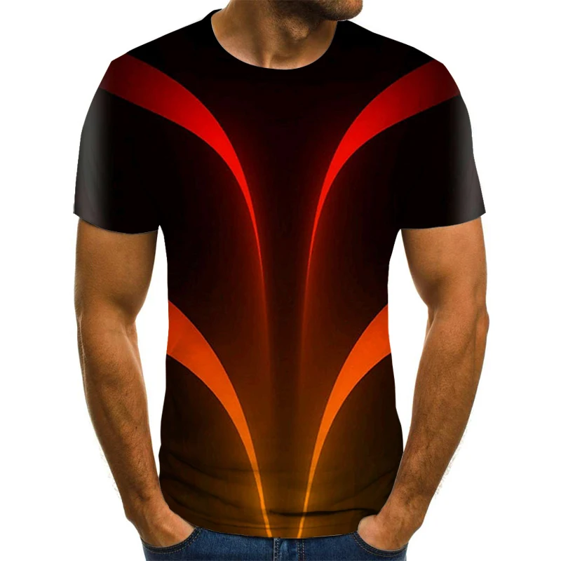 Camiseta con estampado 3D de rayas a cuadros estéreo para hombre, cuello redondo, moda informal, manga corta, Hip-Hop, calle, Tops de gran tamaño,