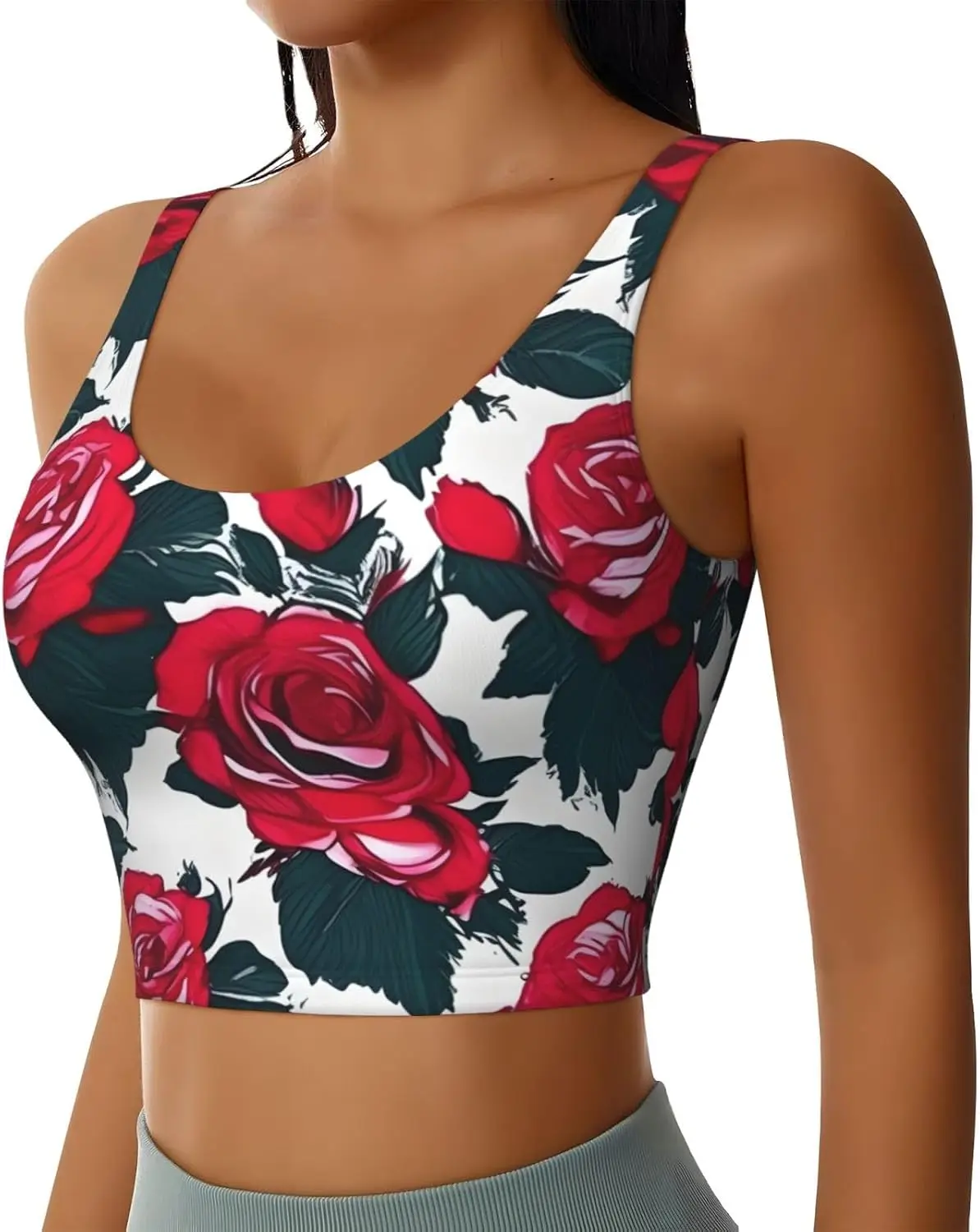 Damen-Sportweste mit Rosenblüten-Blumen-Bilddruck, Yoga-Workout-Westen für Damen, leicht, trendig für Jahreszeiten