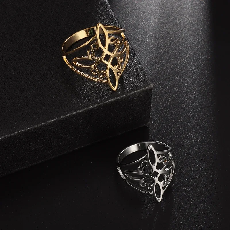 Women\\\\'s Witch Knot Ring Stainless Steel Celtic Quarter Witchcraft Geometric Witch Knot Ring Witchcraft Amulet Jewelry Gift image 3