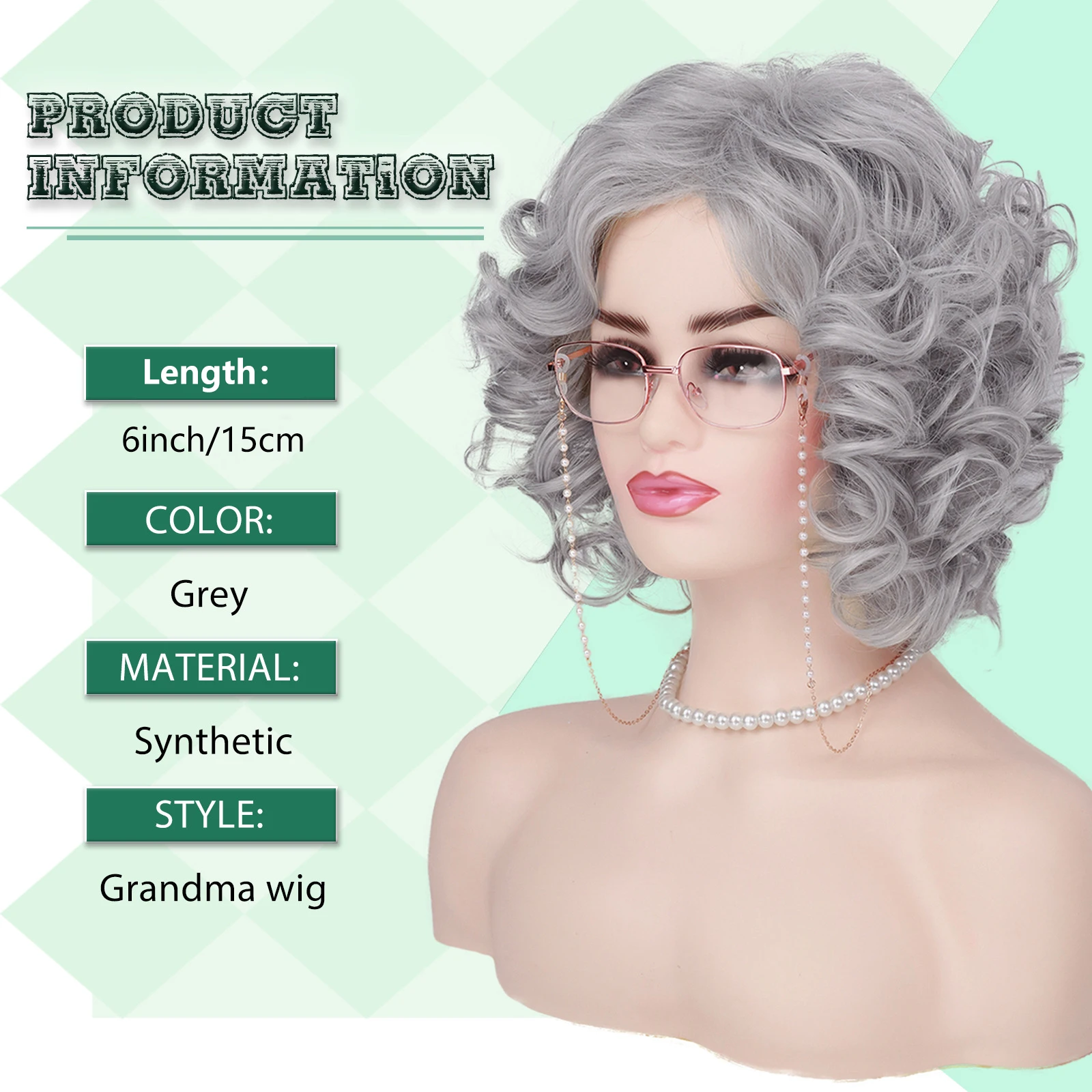 Wig dan Aksesori Kostum Wanita Tua untuk Wanita Wig Nenek Keriting Abu-abu Wig Nenek Sintetis untuk Cosplay Halloween 100 Hari