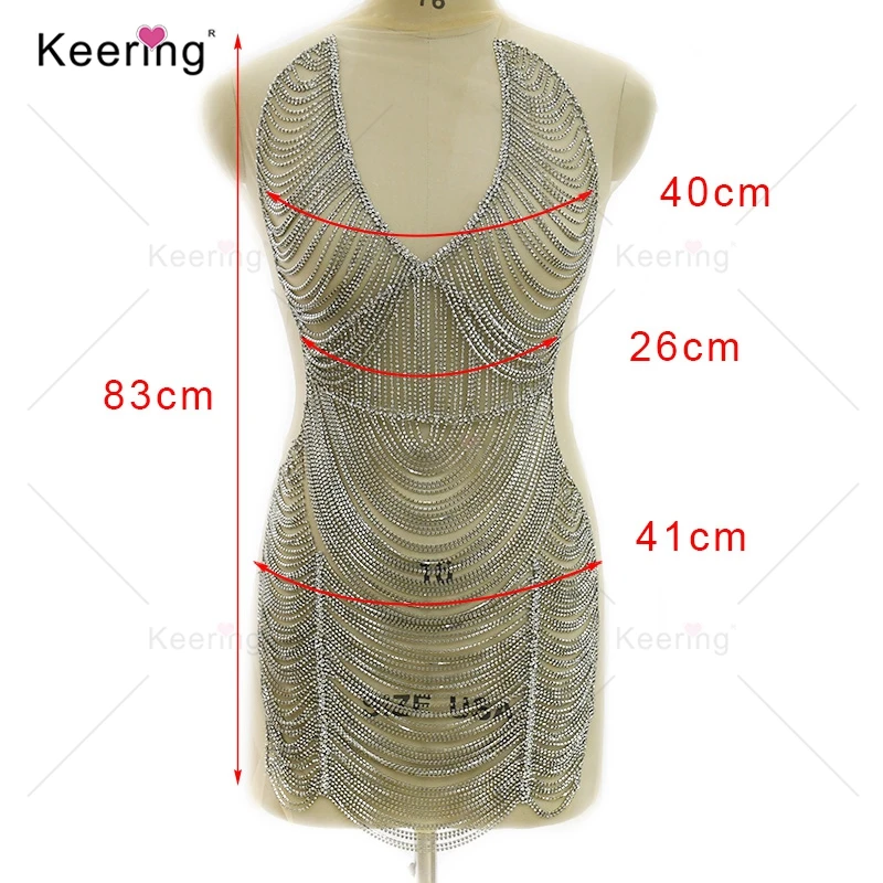 Silver Trim Body Rhinestone Applique for Sewing on Dress, Evening Prom, Sexy, Handmade, High Quality, WDP-413