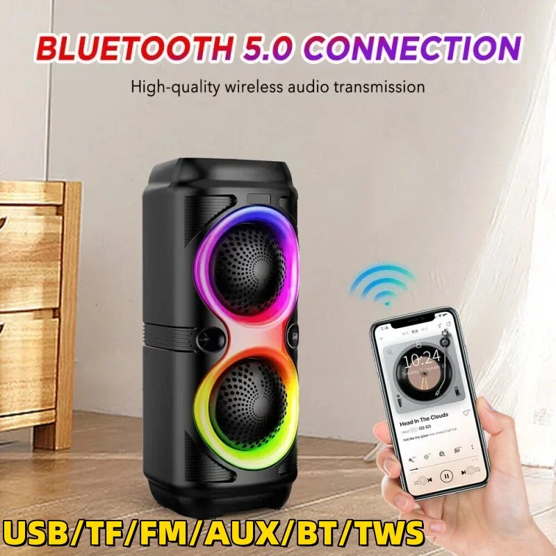 High Power Home Karaoke Partybox Wireless Bluetooth Speakers Portable Super Bass Subwoofer Music Center with RGB Lights FM/TWS