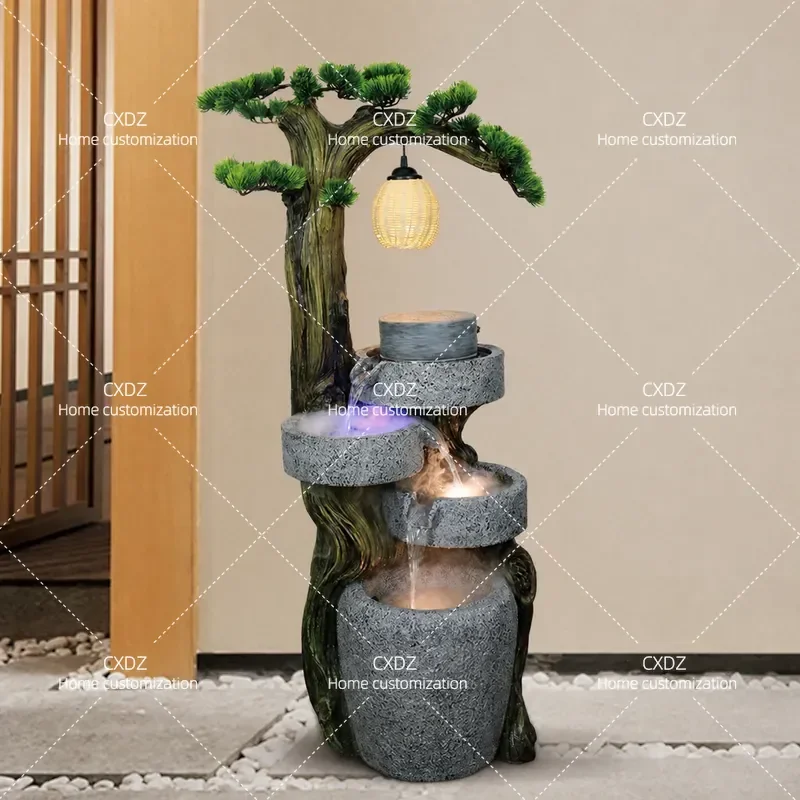 Chinese Welcome Pine Rockery Flowing Water Fountain Living Room Balcony Landscape Courtyard Garden Floor Decoration Water