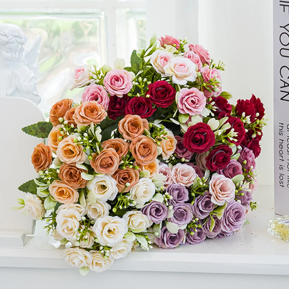 1/4 Stück künstliche Blumen Seide Rose Hochzeit Brautstrauß Weihnachten Zuhause Outdoor Garten Bogen Kranz DIY Geschenk Hotsale Dekoration