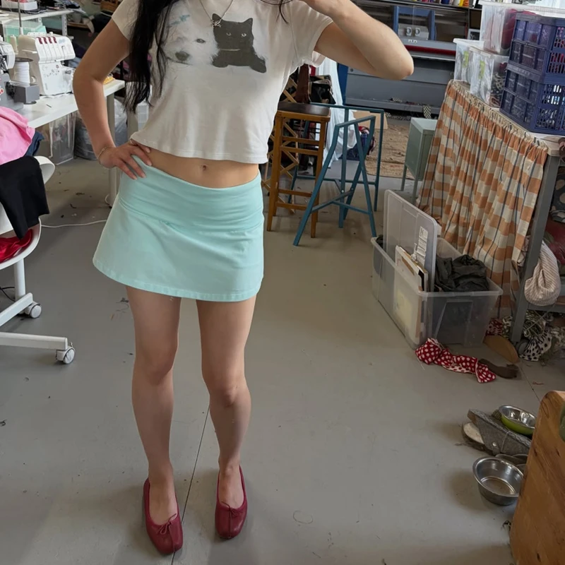 Women's Y2k Cleanfit Folded Over Waist Slim Short Mini Skorts Casual Sporty Elastic Low Rise A-line Baseball Skirts
