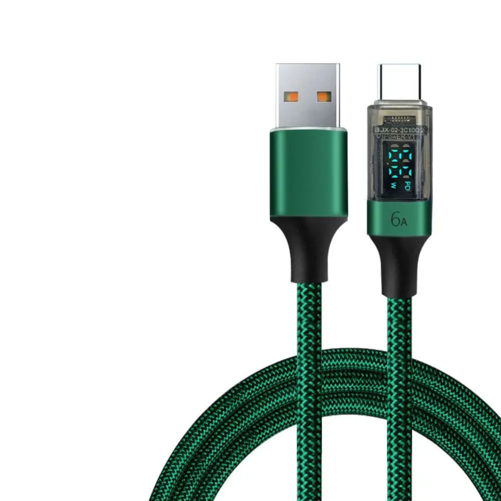 LED Display USB A to USB Type C Cable 6A PD 66W Data Line Nylon 0.5M/1M/2M for Xiaomi/Huawei/Samsung/OPPO/Vivo