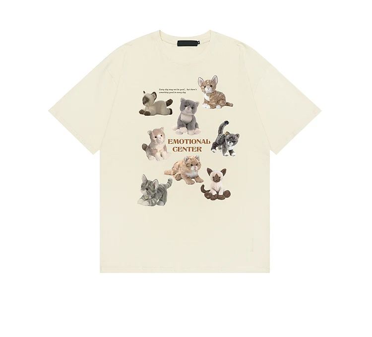 1pcs Emotional Genter Cotton Short Sleeve T-shirt Cute Cat Print Tops Cat Will Save The World Cartoon Tshirts Casual Tees