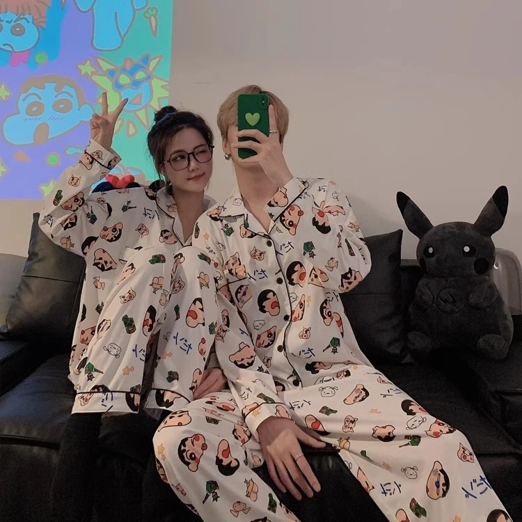Crayon Boy Shin pyjama met lange mouwen Leuke cartoon thuisoutfit voor koppels Warme comfortabele kerstcadeaus Meisjes Jongens Homewear