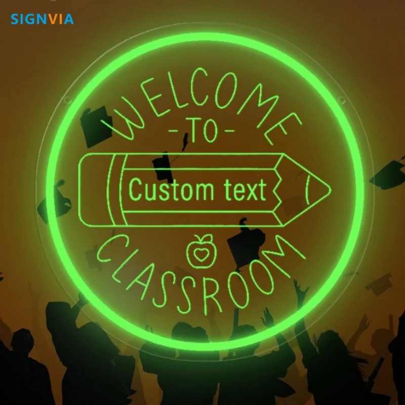 Customizable "Welcome to Classroom" Neon Sign USB-Powered Wall Light with Switch Multipurpose Decoration for School & Study Room