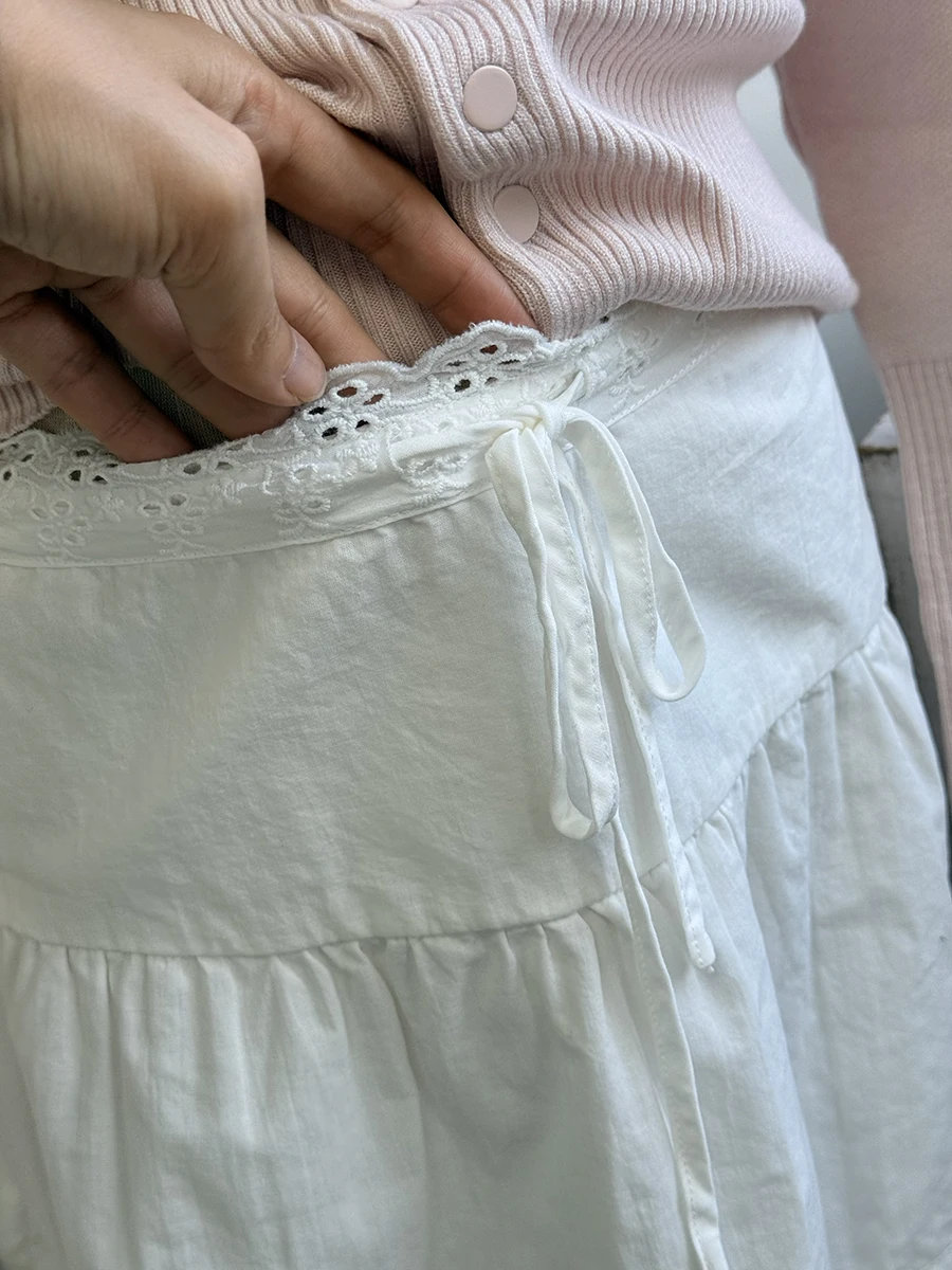 Lace Trim A-line Shirks Women New Cotton High Waist Elastic Ruffles Hem Sweet Mini Skirts Vintage Cute Streetwear Chic Falda view 3