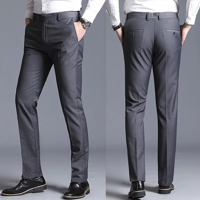 New Boutique Fashion Solid Color Mens Casual Business Suit Pants Male Thin Trousers Groom Wedding Dress Ball Formal Suit Pants