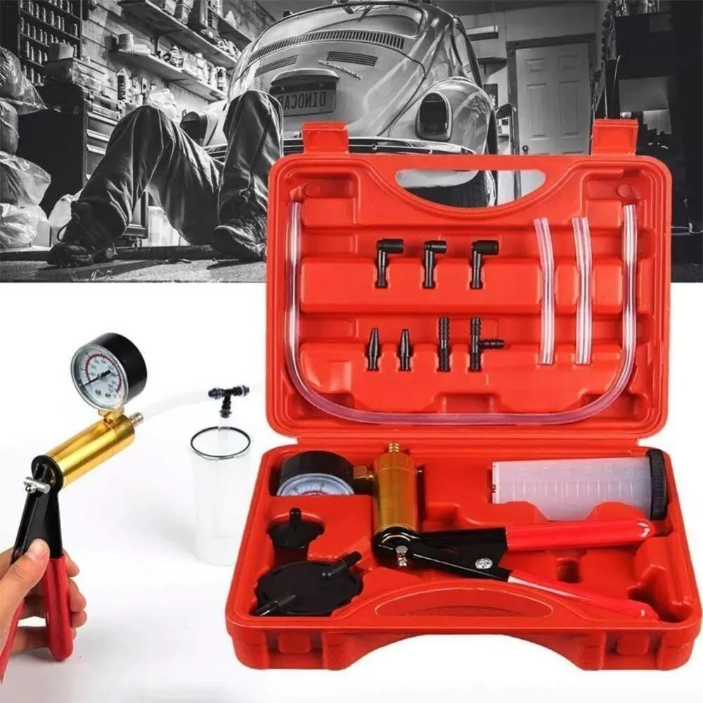 

Portable Brake Bleeder Kit 2 in 1 Durable Aluminum Vacuum Pressure Pump With Gauge Manual Brake Fluid Drain Kit
