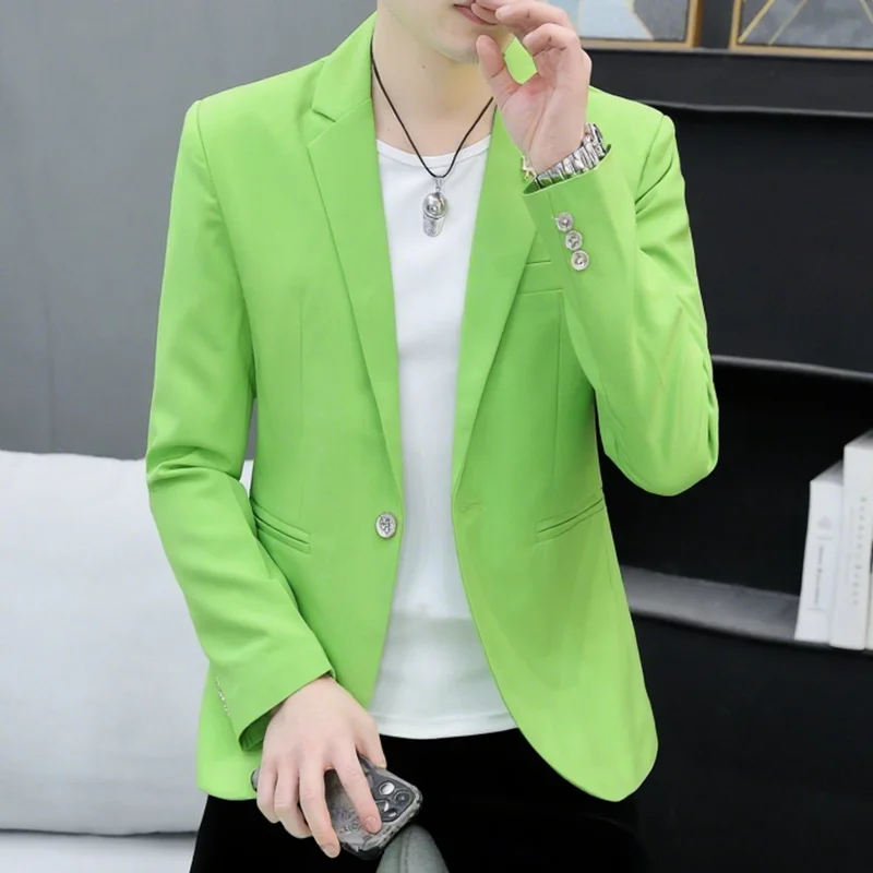 スタイリッシュなメンズプリントスリムフィットカジュアルスーツジャケット秋春ファッショナブルなシングルピースアッパーアパレルハンサムなアウターウェア