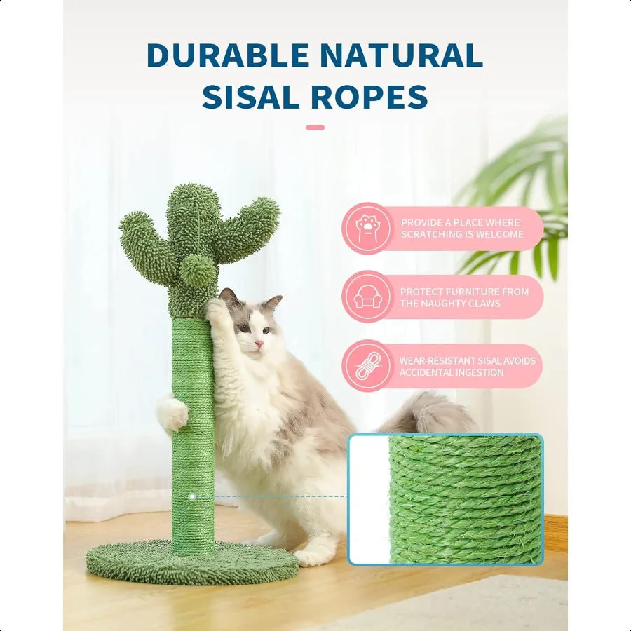 Made4Pets Drapak dla Kota 25.6 Kaktusowy Drapak dla Kota Szczeniaka z Sznurkiem Sizalowym dla Kotów Domowych Drapak do Pazurów Pionowy