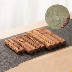 Pottery Texture Roller Tool, Wooden Stamping Rolling Pin for Ceramic Polymer Clay Embossing Stick DIY Sculpting Surface Decorati