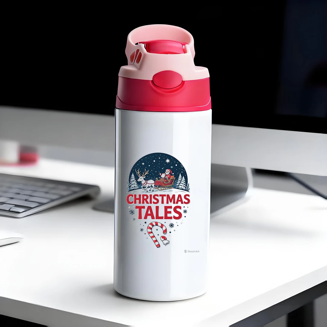 كوب حراري من الفولاذ المقاوم للصدأ 304 + كوب بقشة سانتا كلوز كرتوني للأطفال زجاجة مياه هدية عيد الميلاد والعام الجديد