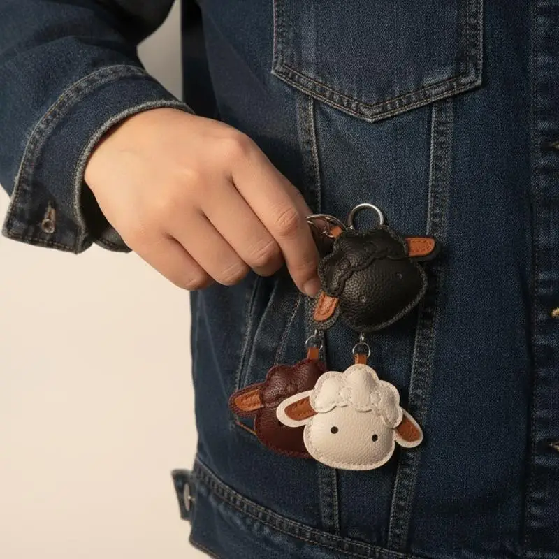 1 Stück Niedlicher Kunstleder-Schaf-Schlüsselanhänger, Cartoon-Lamm-Taschenanhänger, Süßes Rucksack-Zubehör, Geschenk – Detail 4