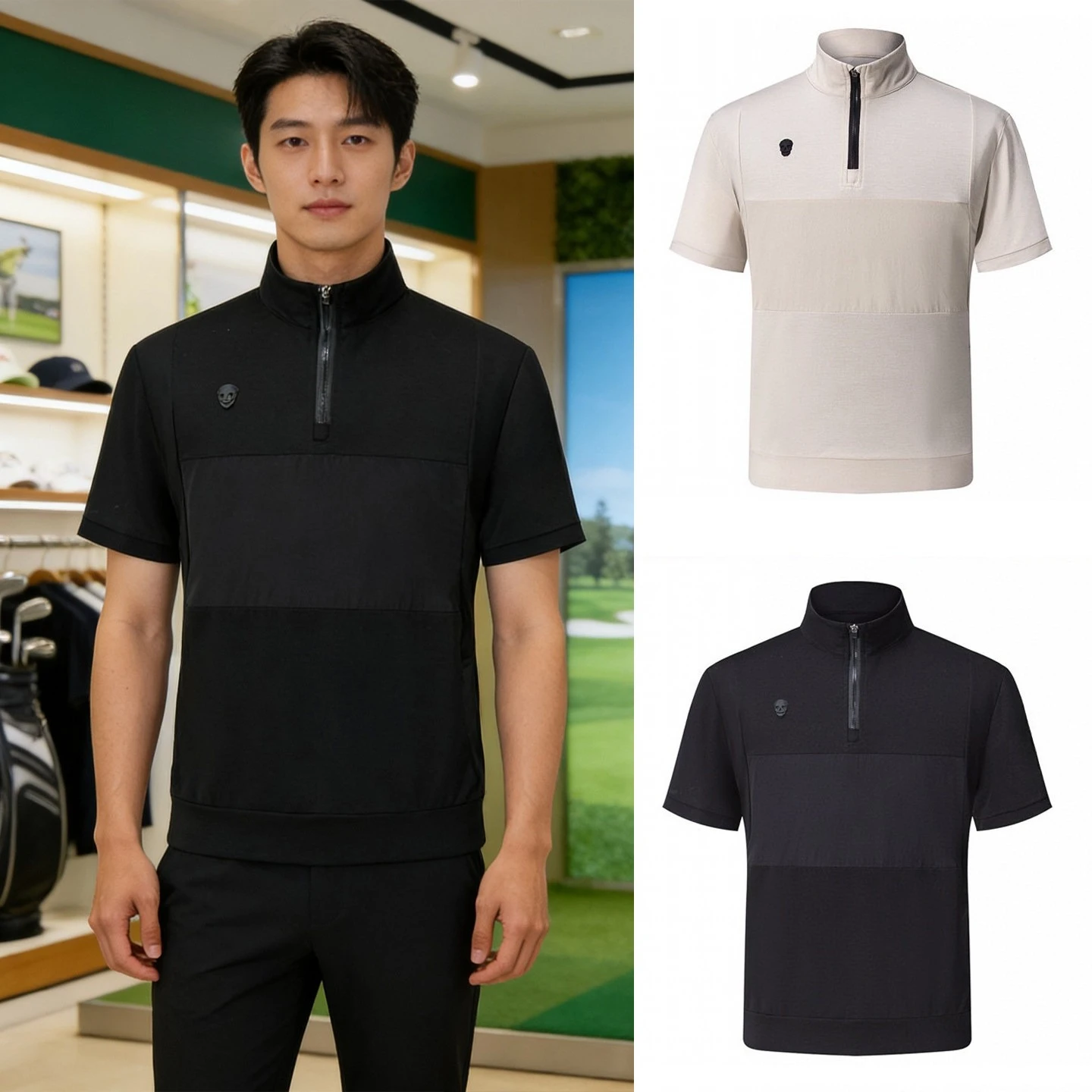 

2026 Summer Korean Sporty Men's Golf Polo Stand Collar Short Sleeve Slim Cool Quick-Dry Tennis Casual Top Sports Versatile