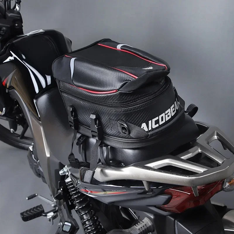 Motorcycle Tail Bag Black Motorbike Waterproof Tail Travel Rider Luggage Rear Back Seat Bag Large Capacity Saddle Bag