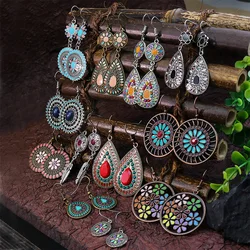Bohemian Earrings Alloy Drop Oil Set Colorful Retro Geometric Circular Flower Pattern Cute Accessories Versatile Gift