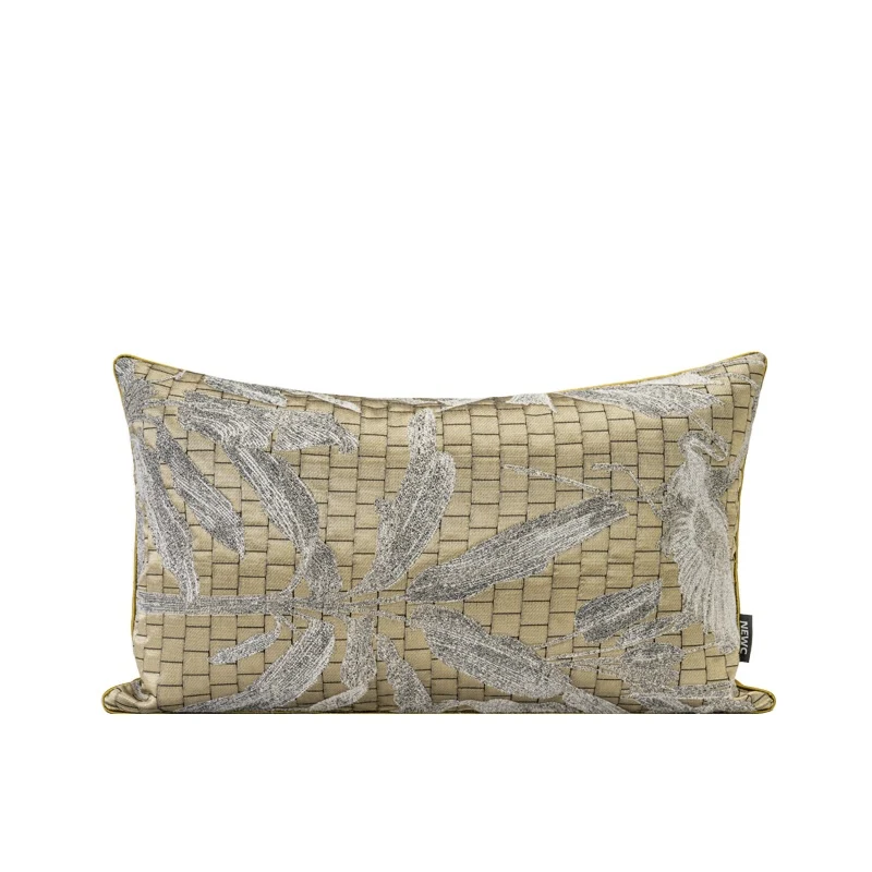 Luxury Golden Pillows Silver Crane Cushion Case Geometric Jacquard Chinese Retro Decorative Pillow Cover For Sofa Chair Home Dec