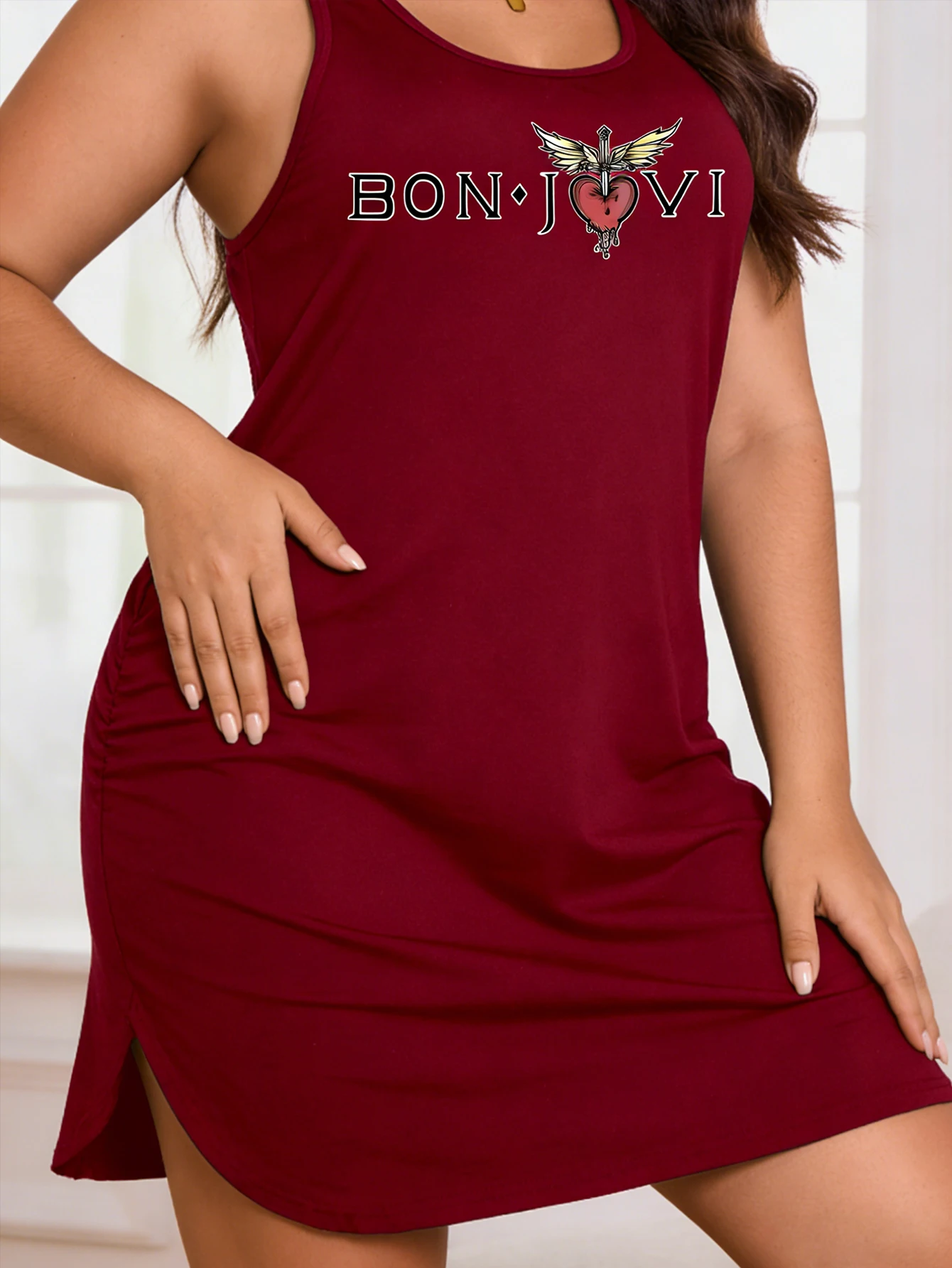 

Женское платье без рукавов большого размера - повседневное летнее платье с принтом в виде букв, легкое и пригодное для машинной стирки.