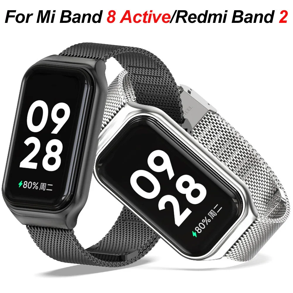 Strap For Xiaomi Mi Band 8 Active Bracelet for Xiaomi Smart Band 8 Active Stainless Steel Metal Watchband Mi Band 8 Active