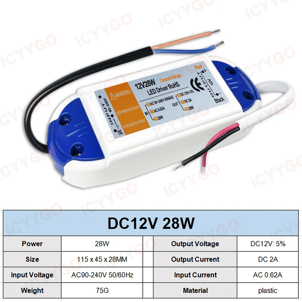 DC12V LED Driver 100W 72W 48W 18W 1.5A 2A 6.2A 4A 8A 110V/220V to DC 12V Power Supply for LED Strips and LED Driver Transformers