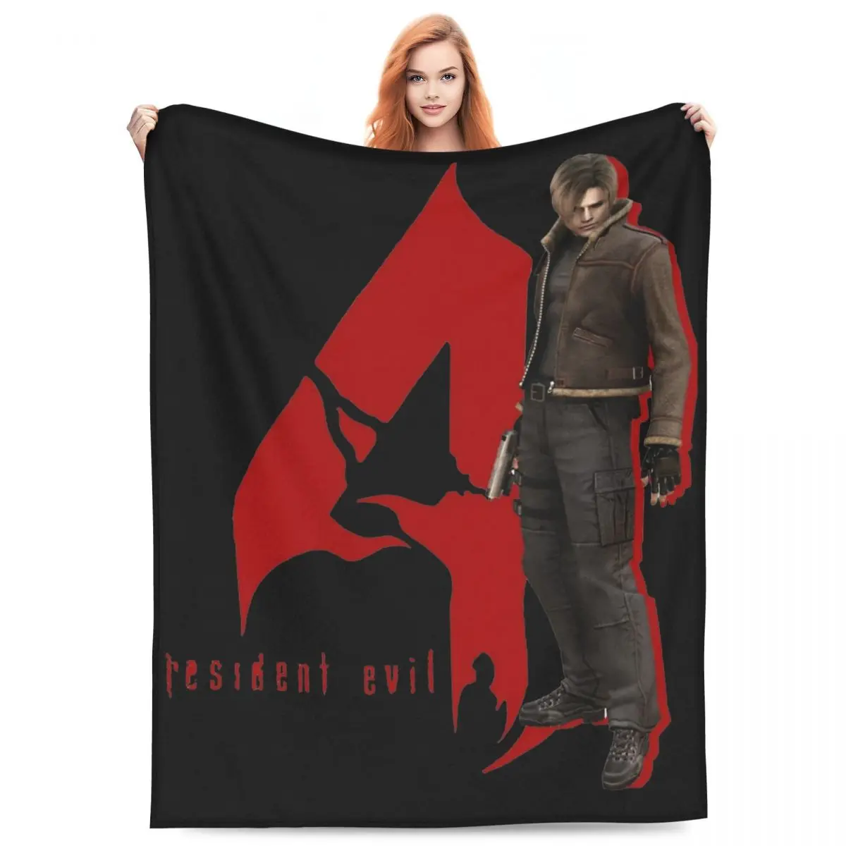 Comfortable Leon & RE4 Logo Blanket Merch Sofa Decorative Resident Evils 4 Game Blanket Throw Warm Coral Fleece Plush for Office