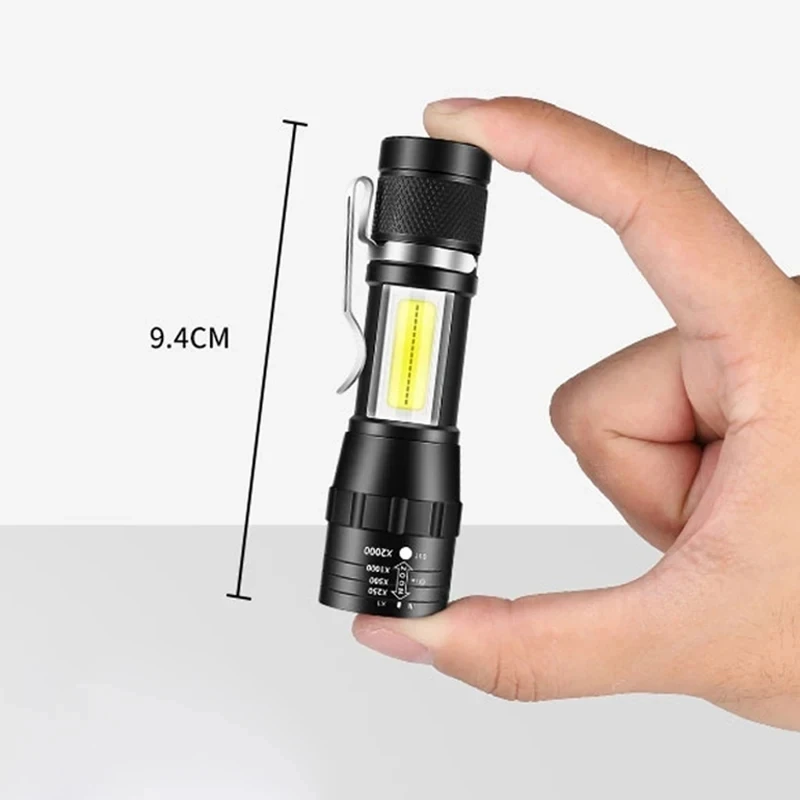 Powerful Mini LED Flashlight COB+XPE Zoom Torch Built In Battery USB Rechargeable With Pen Clip Outdoor Camping Emergency Lamp