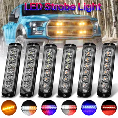2개 12-24V 스트로브 사이드 경고등 6 LED 그릴 플래싱 라이트바 고장 비상용 IP67 방수 LED 라이트